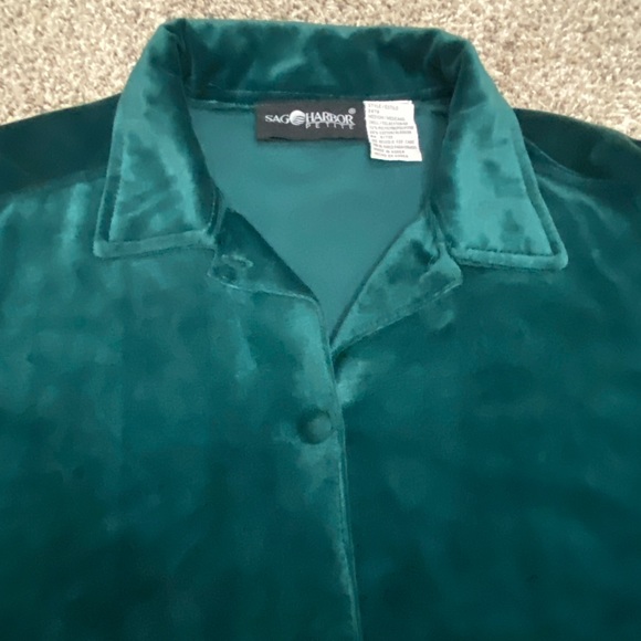 Ladies Petite Medium Sag Harbor Green Velour Button Down Front Shirt Long Sleeve - Picture 2 of 10